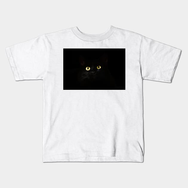 Black Cat in Darkness Kids T-Shirt by kawaii_shop